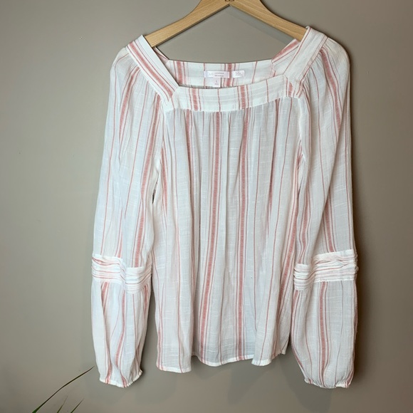 LC Lauren Conrad Tops - White and red stripe boho long sleeve shirt